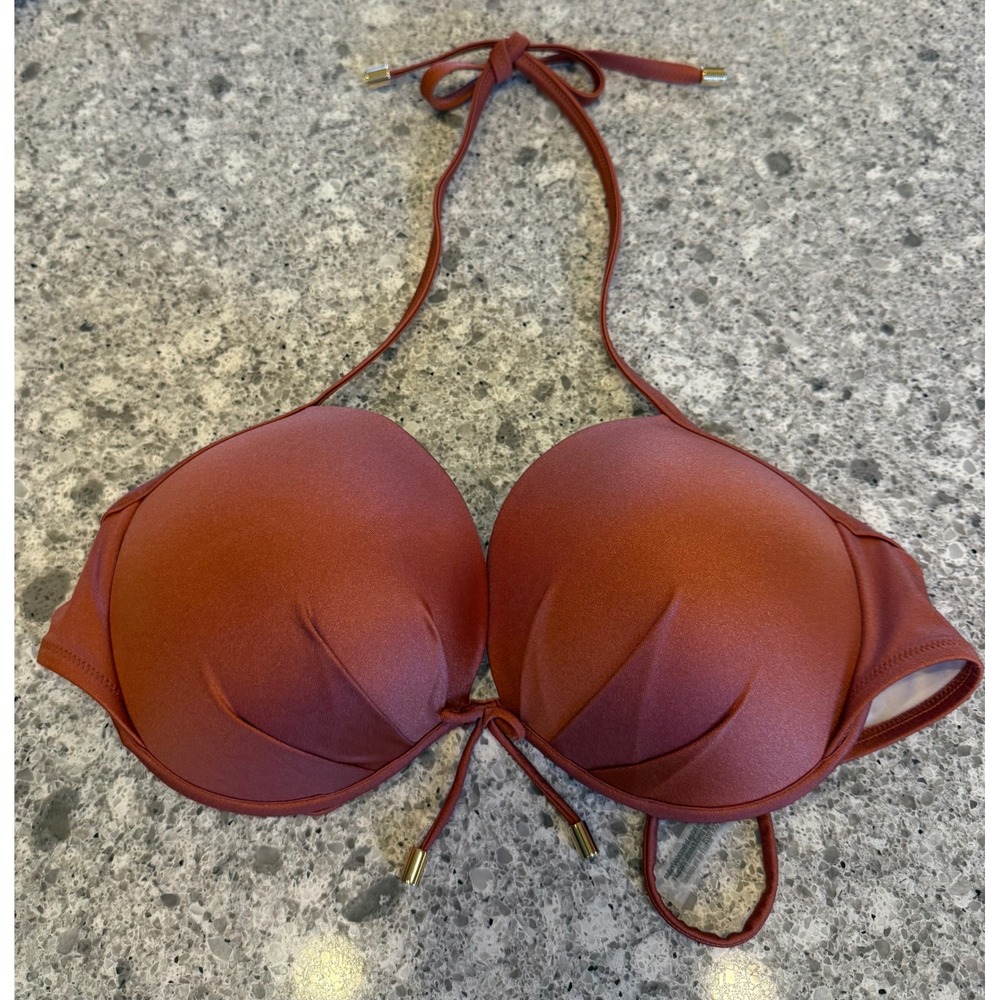 Victoria's Secret Bombshell NWOT Push Up Bikini Top Rust Copper Shimmer 36DD